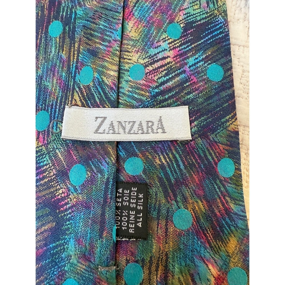 Zanzara Silk Dress Tie Made in Italy Bold Multicolor Abstract Design 58" 3.75"